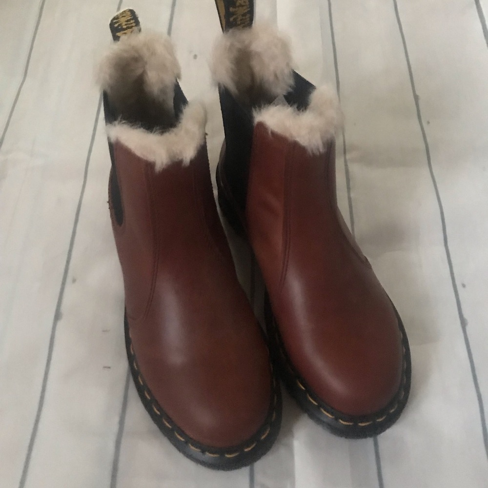 Dr. Martens- Brown Leather Fur-Lined Boots